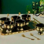 Ensemble saladier en porcelaine noir doré