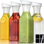 Lot de 4 bouteilles carafes à jus en plastique avec couvercle de 1,4 l -FS