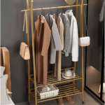 Porte-Vêtements En Métal Avec Roues À 360 °, Étagère de Rangement Inférieure Et Crochets-SBN