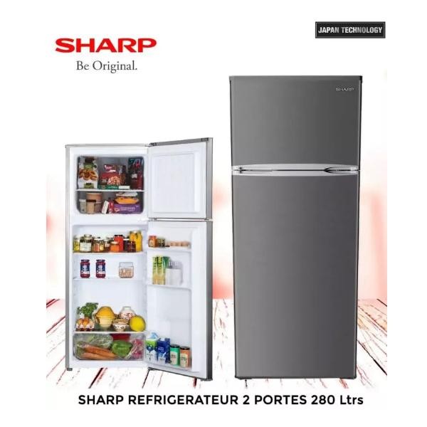 refrigerateur-sharp-2-portes-silver-sj-dc280-hs2-1.jpg REFRIGERATEUR SHARP 2 PORTES SILVER SJ-DC280-HS2 – Image 1