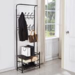 Support multi-usages 18 crochets pour vêtements chaussures chapeaux sacs cadre en métal noir