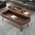 Table basse relevable, rectangulaire en bois, avec grand compartiment de rangement