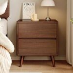 Table de chevet élégante en bois massif avec 2 tiroirs-SBN
