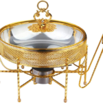 Chaffing Dish 6L doré couvert en verre avec support