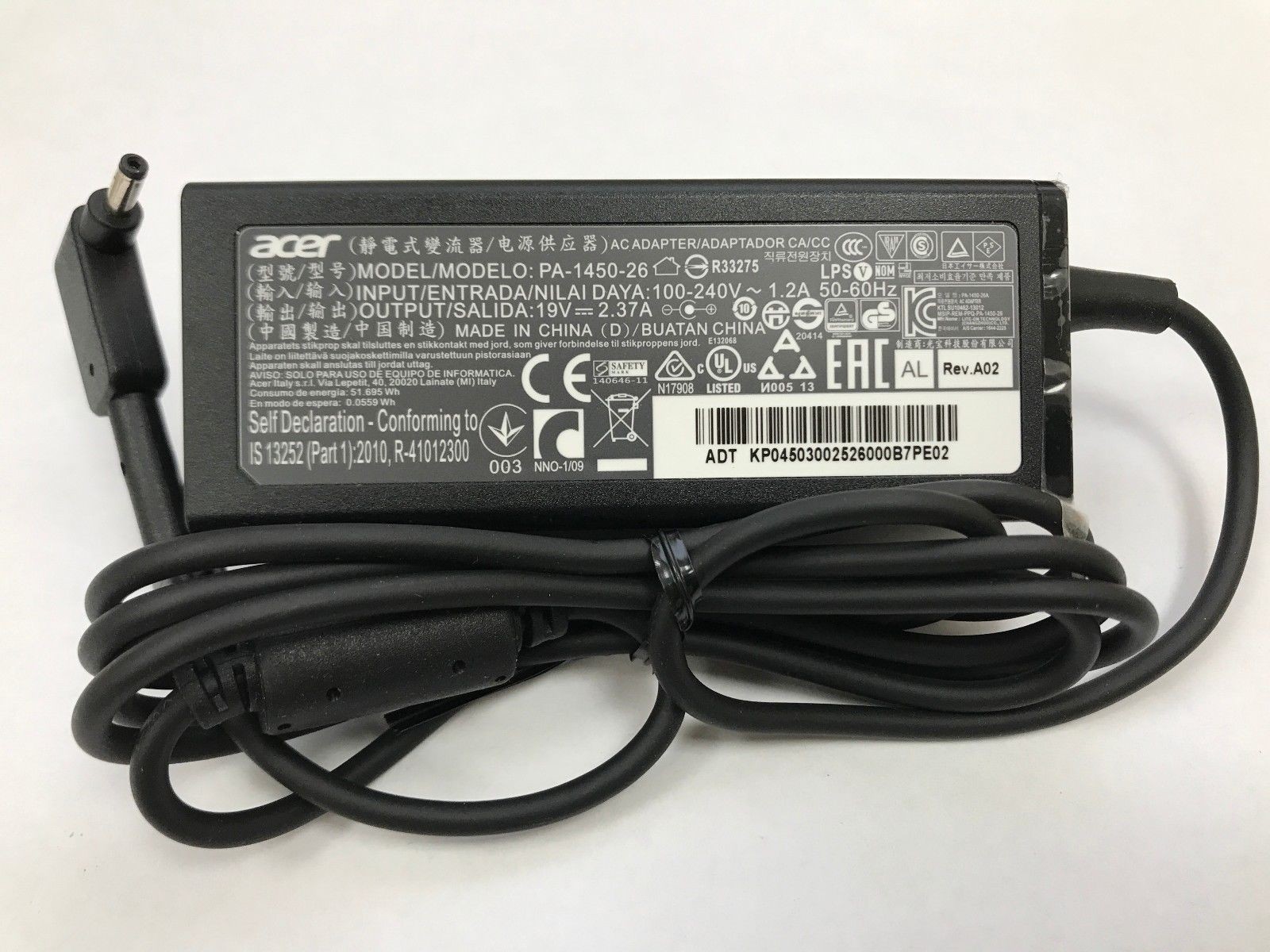 chargeur-acer-195v-237a-3011.jpg Chargeur Acer 19.5v 2.37A 3.0*1.1 – Image 1