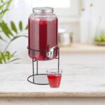 Distributeur Boisson 35 Litres Robinet Support Fontaine Verre Rétro Couvercle Transparent-TSV