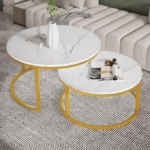 Lot de 2 Tables Basses pour Le Salon en Faux Bois avec Cadre en Métal-GS