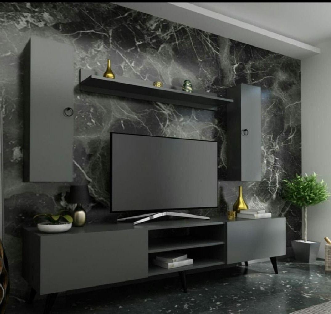 meuble-tv-myniture-ideal-etagere-murale-q7009-4-anthracite.jpg Meuble TV Myniture Ideal + étagère murale Q7009-4 Anthracite – Image 1