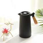 thermos Isotherme 1 Litre manche en bois, conservation de la chaleur 24 h NOIR