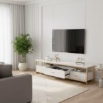 Meuble TV moderne avec portes et tiroirs de rangement compartimentée pour le salon , couloir et chambre